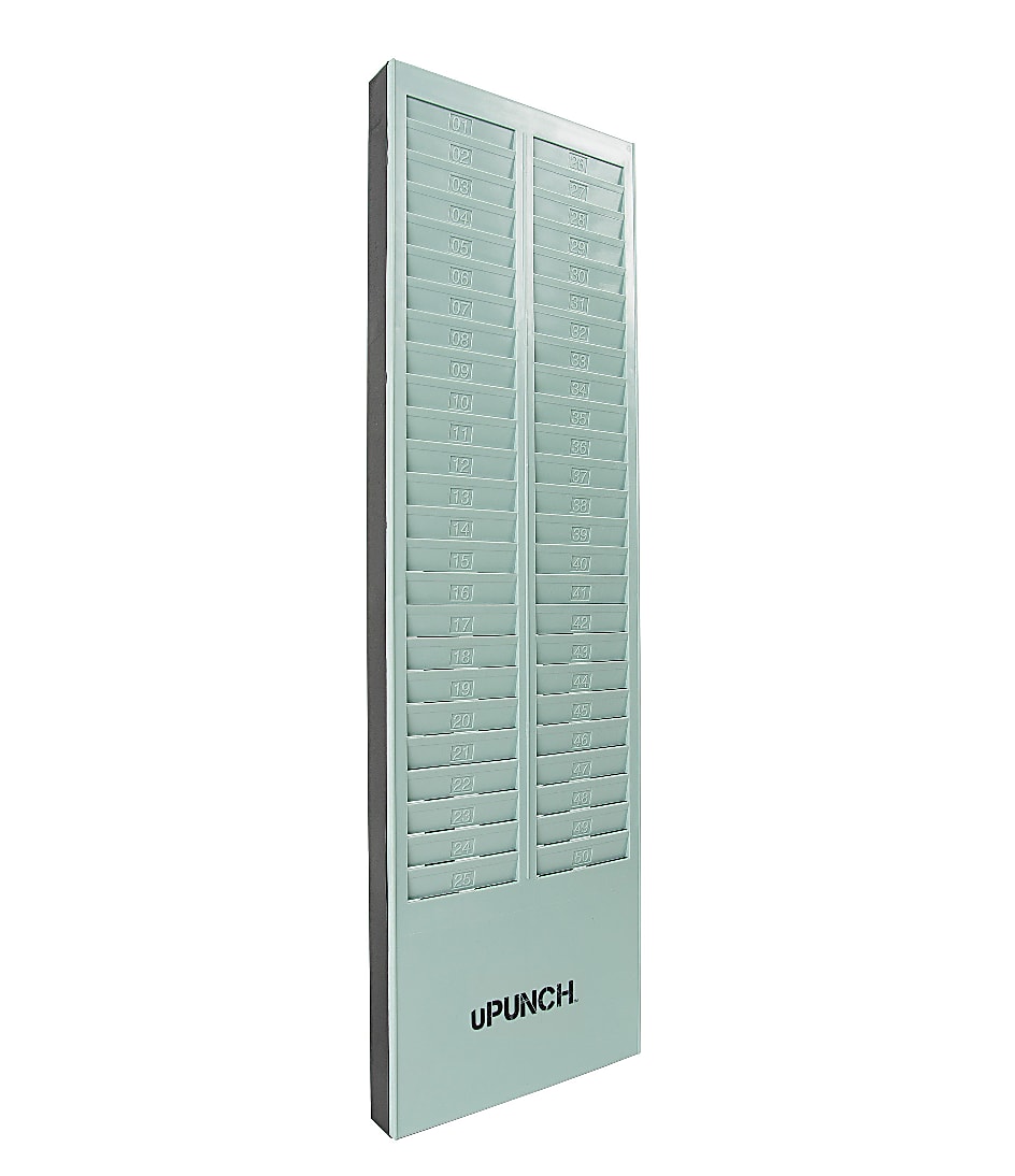 Condition photo showing New/Like New for uPunch Time Card Rack, 50 Pockets, 27"H x 8.2"W x 1.4"D, Gray, HNTCR50