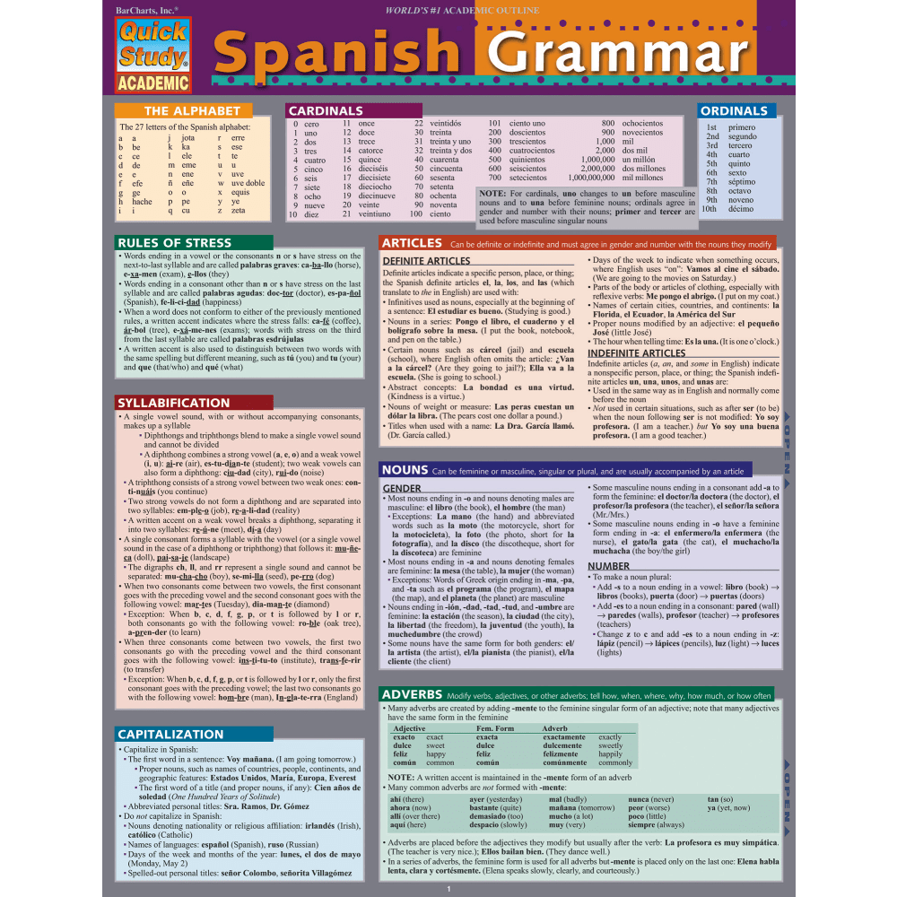 QuickStudy Guide, Spanish Grammar