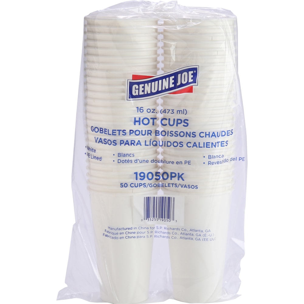 Genuine Joe Disposable Hot Cups, 16 Oz, White,