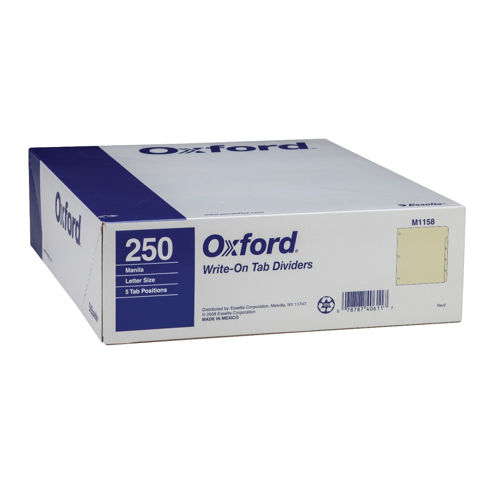 Oxford™ Manila Tab Dividers, Blank, 5-Tab, Box Of