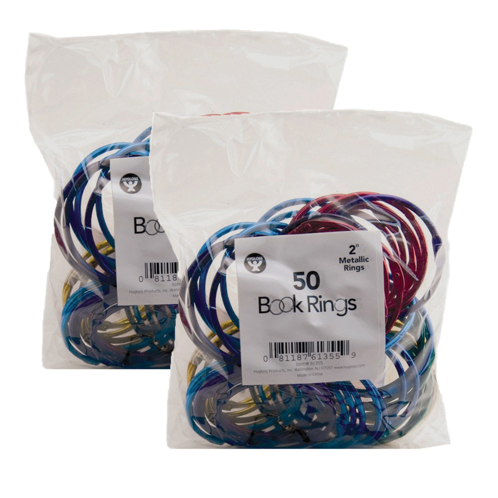 Hygloss Metallic Loose-Leaf Book Rings, 2", Silver, Pack