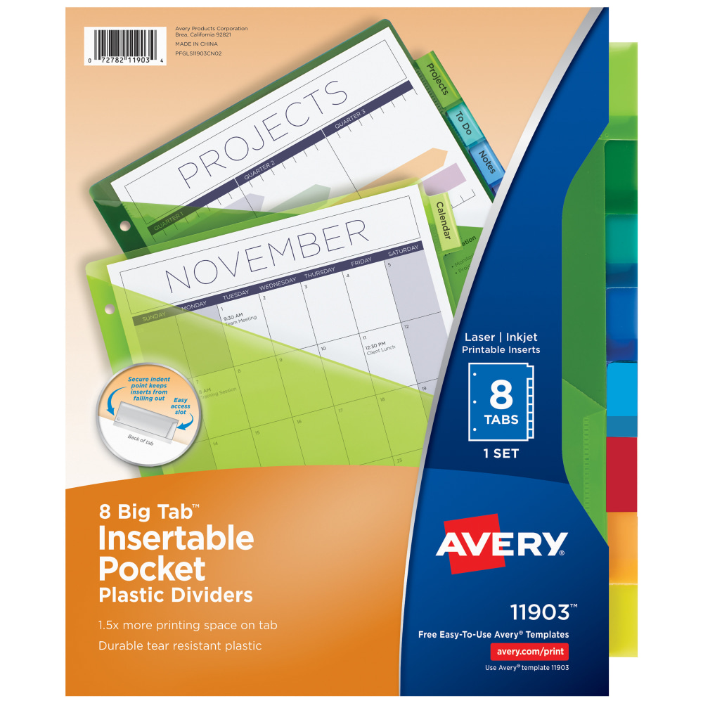 Avery® Big Tab™ Insertable Plastic Dividers, Single Pocket,