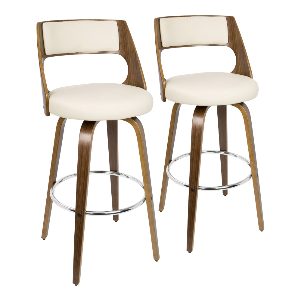 LumiSource Cecina Bar Stools, Walnut/Cream, Set Of 2