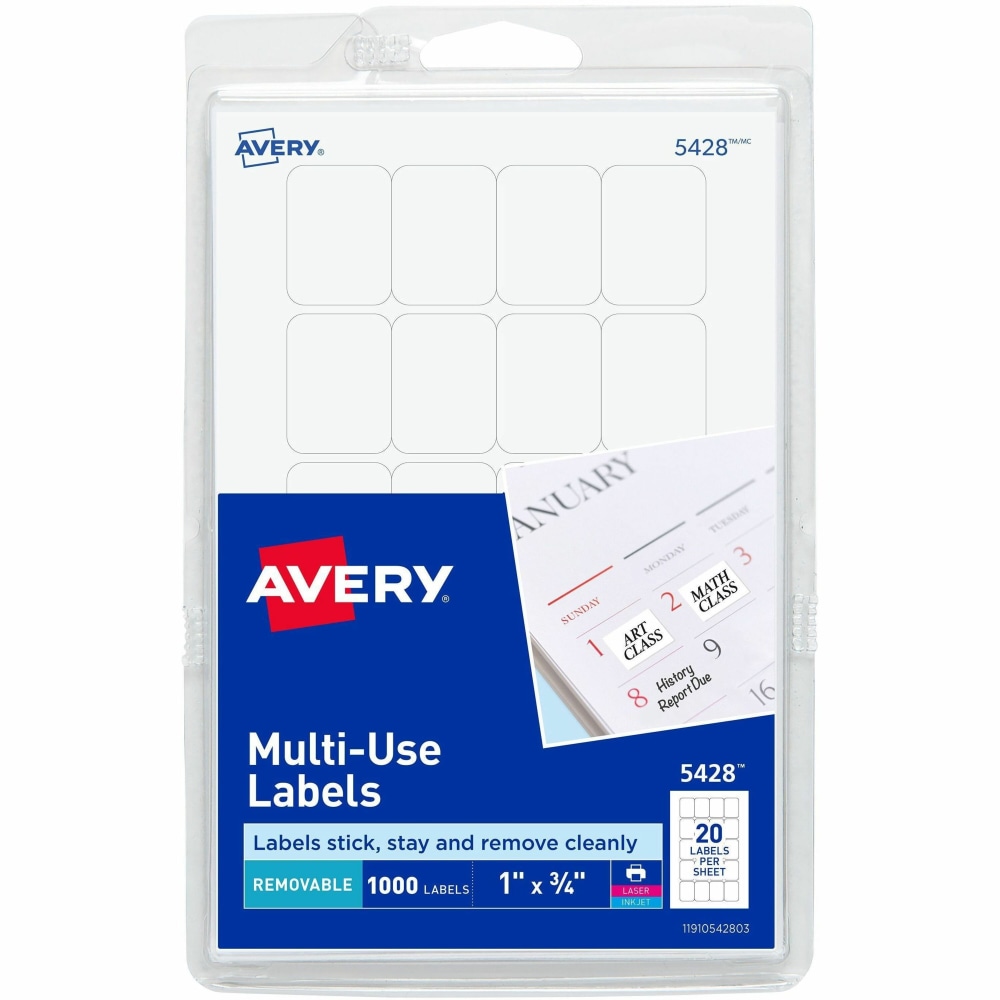 Avery® Removable Inkjet/Laser Multipurpose Labels, 5428,