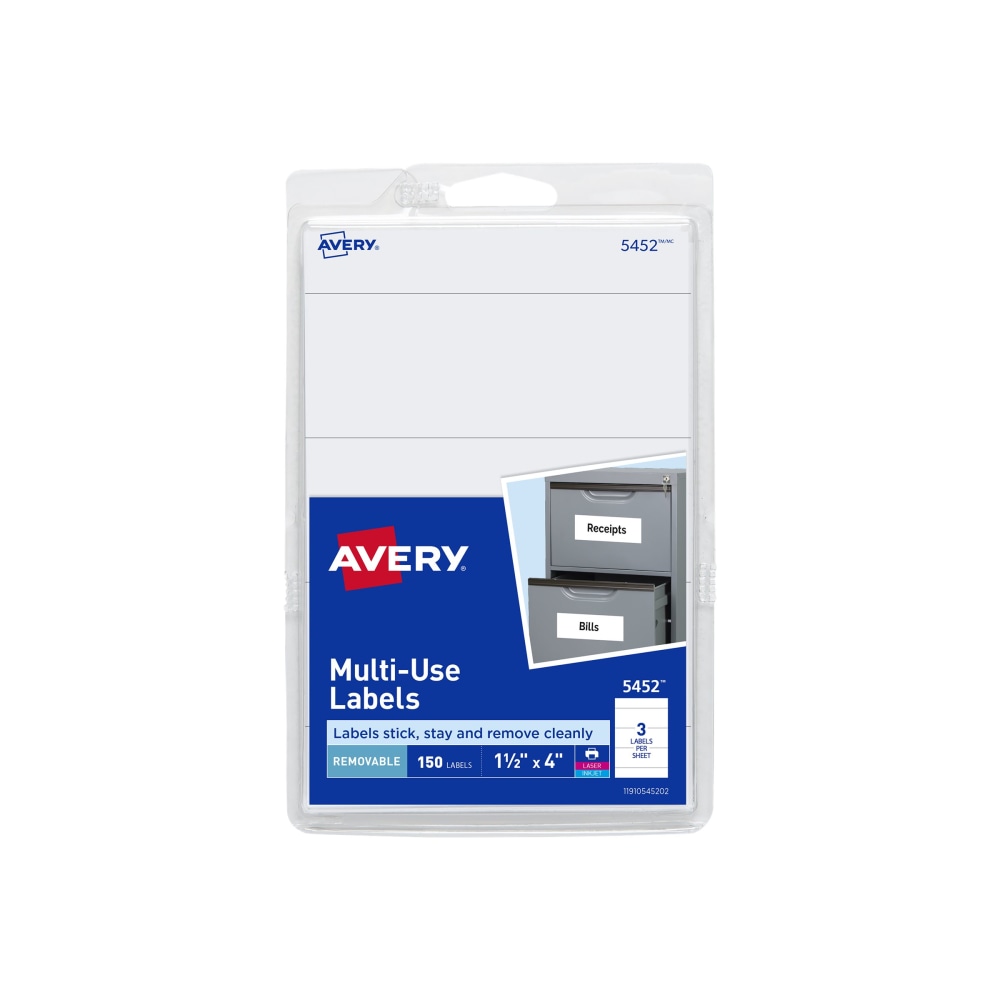 Avery® Removable Inkjet/Laser Multipurpose Labels, 5452, 1