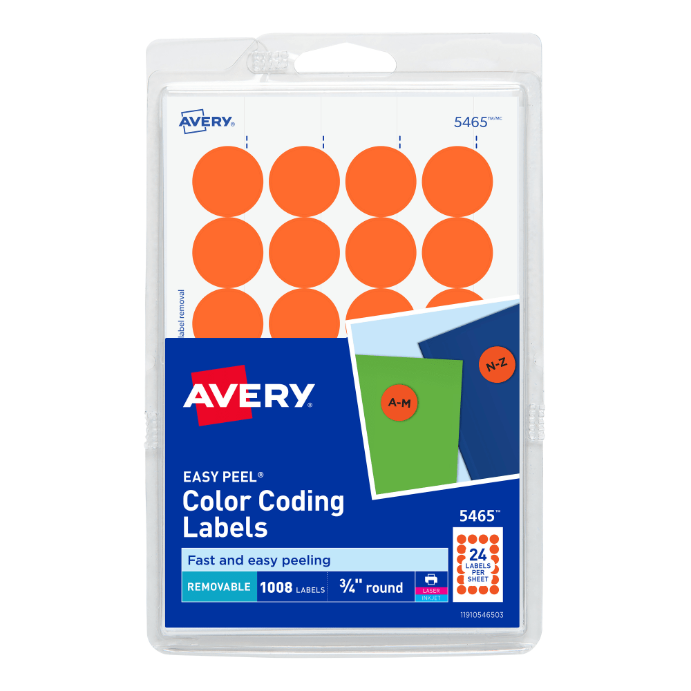Avery® Removable Color-Coding Labels, 5465, Round, 3/4"