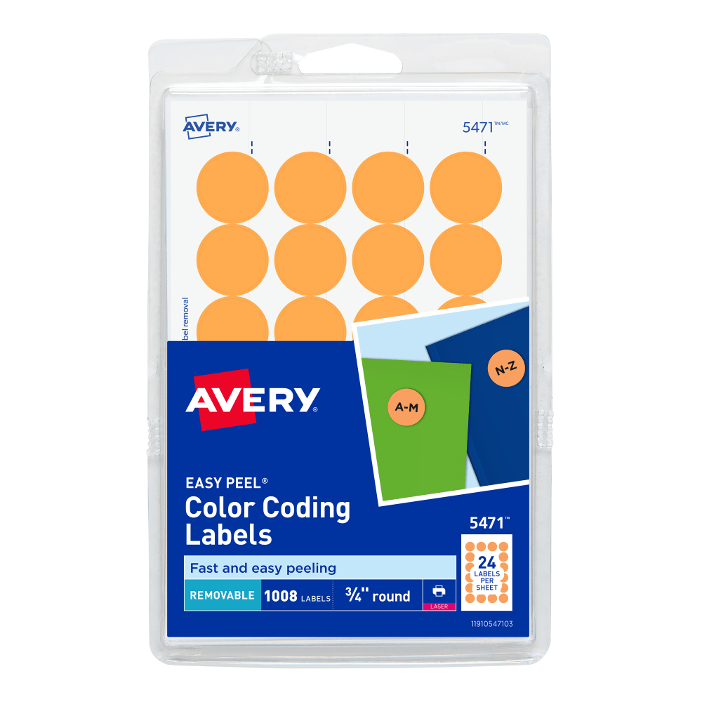 Avery® Removable Round Color-Coding Labels, 5471, 3/4"