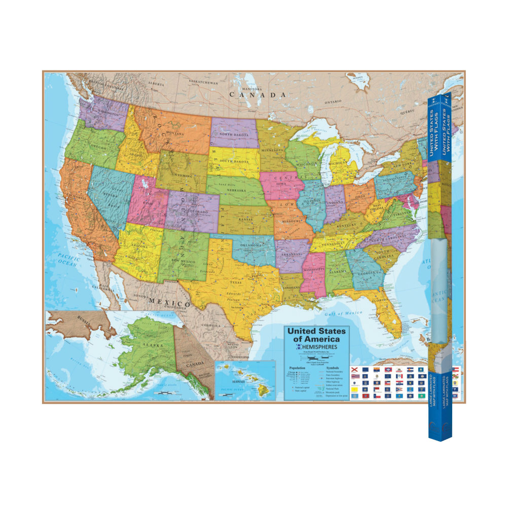 Round World Products Hemispheres Laminated United States Maps,