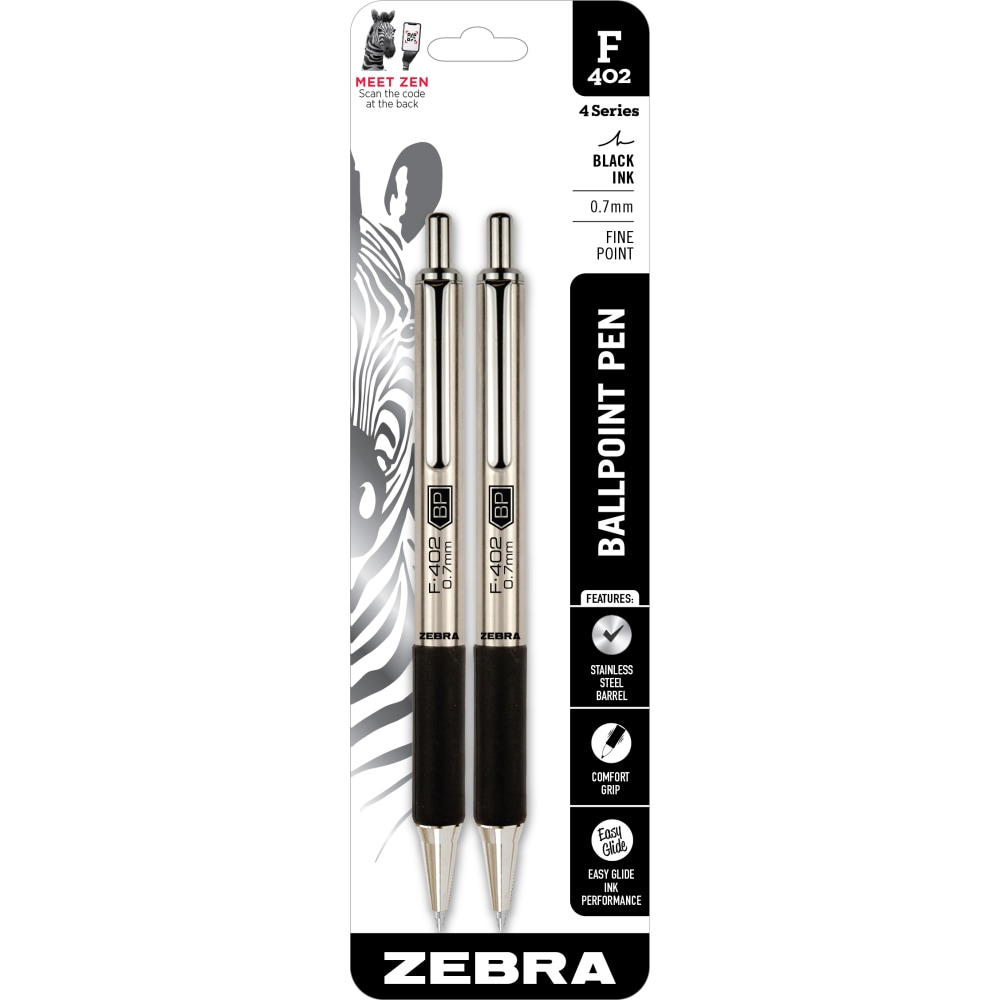 Zebra® Pen F-402 Stainless Steel Retractable Ballpoint Pens,