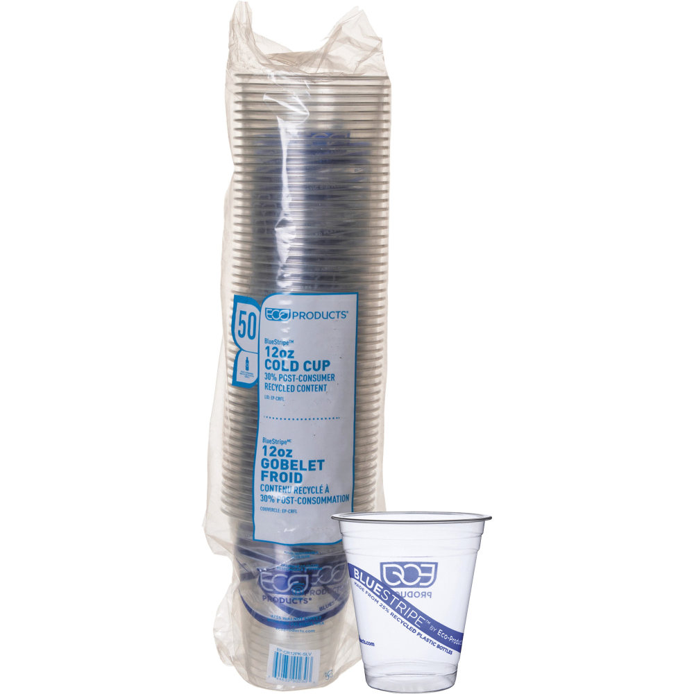 Eco-Products BlueStripe Cold Cups, 12 Oz, 25% Recycled,