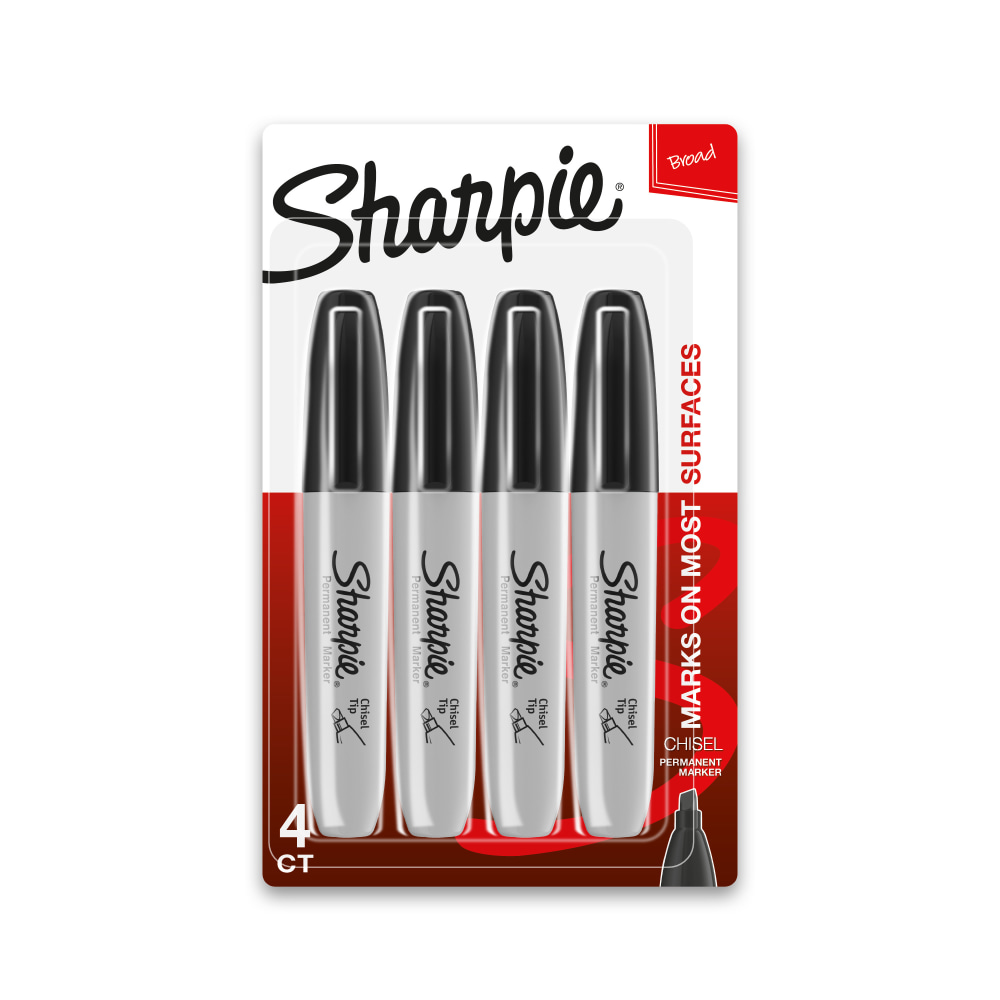 Sharpie® Permanent Markers, Chisel Tip, Black Ink, Pack