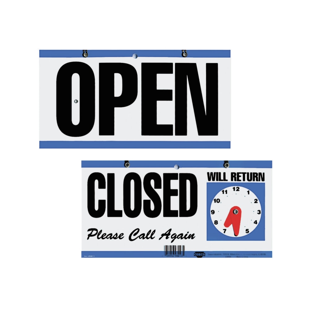 Cosco® Open/Closed/Will Return With Clock Sign, 6" x