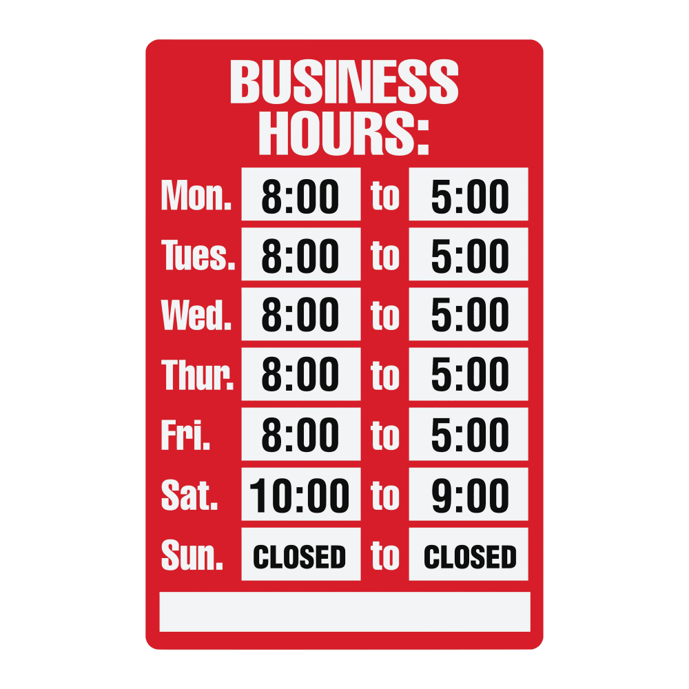 Cosco® "Business Hours" Sign Kit, 8" x 12"