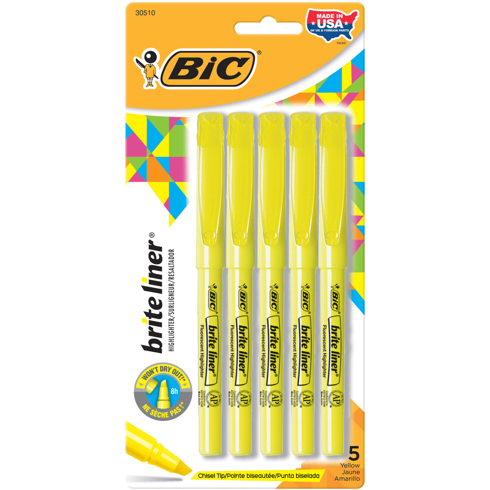 BIC Brite Liner Highlighters, Chisel Point, Yellow, Pack