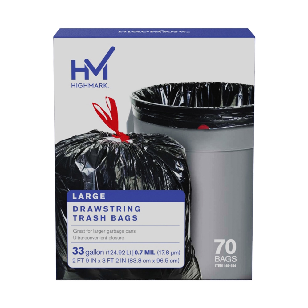 Highmark™ Large Drawstring Trash Bags, 33 Gallon, Black,