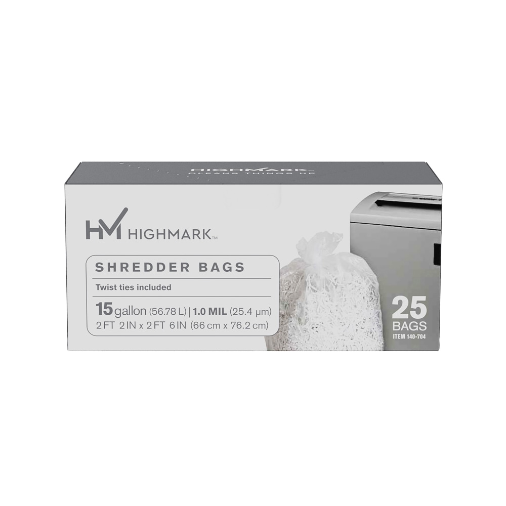 Highmark™ Large Shredder Bags, 15 Gallon, Clear, Box