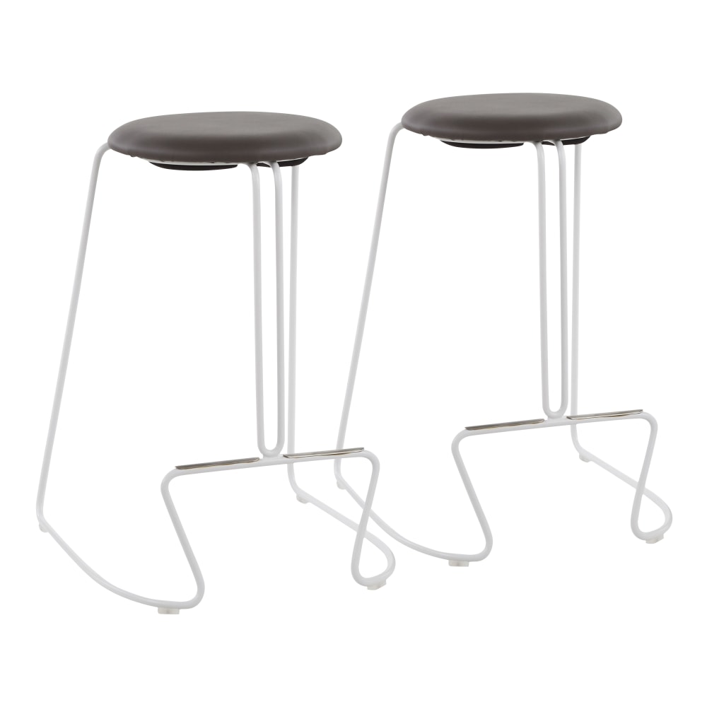 LumiSource Finn Counter Stools, Light Gray Seat/White Frame,