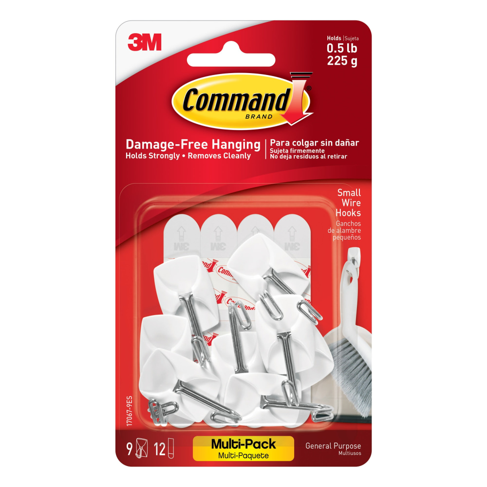 Command® Small Wire Toggle Hooks, 9 Hooks, 12