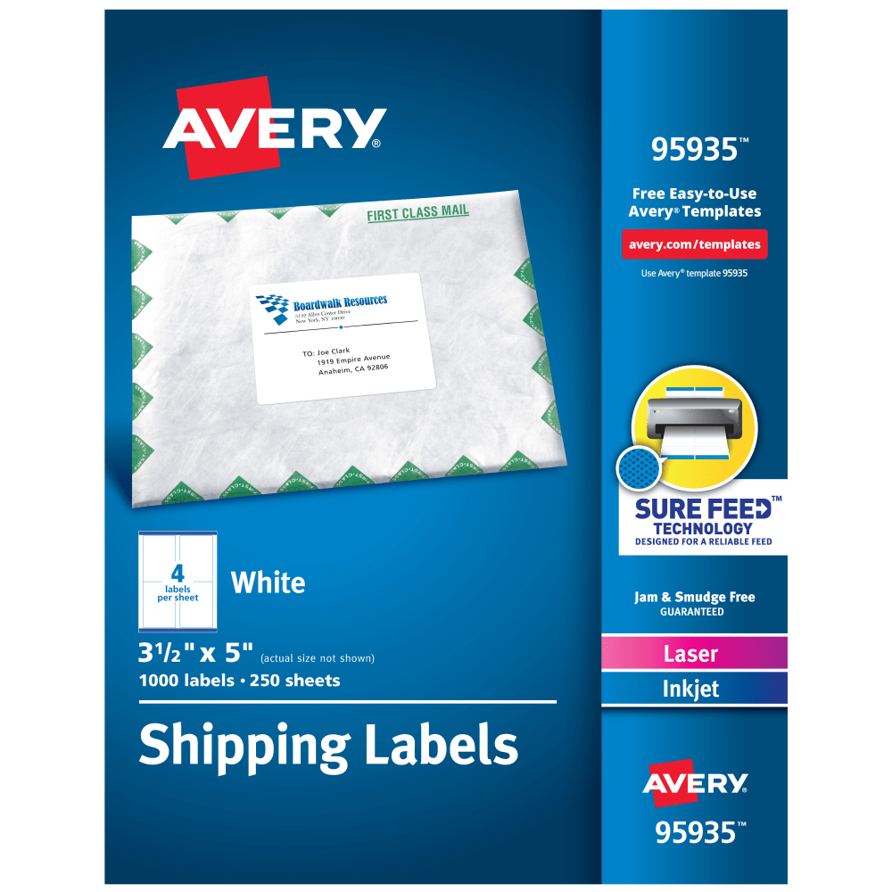 Avery® Shipping Labels, Sure Feed® Technology, Permanent