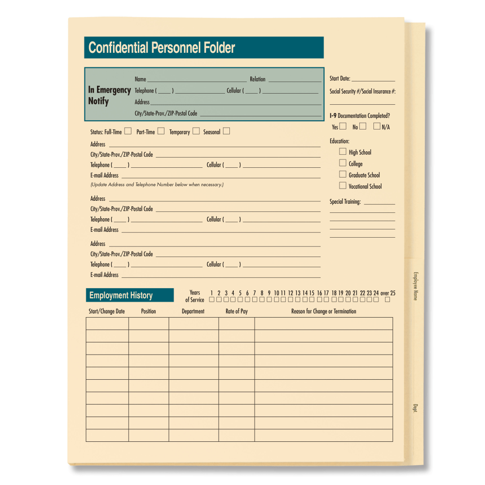 ComplyRight Standard Confidential Personnel Folders, 9-1/2"