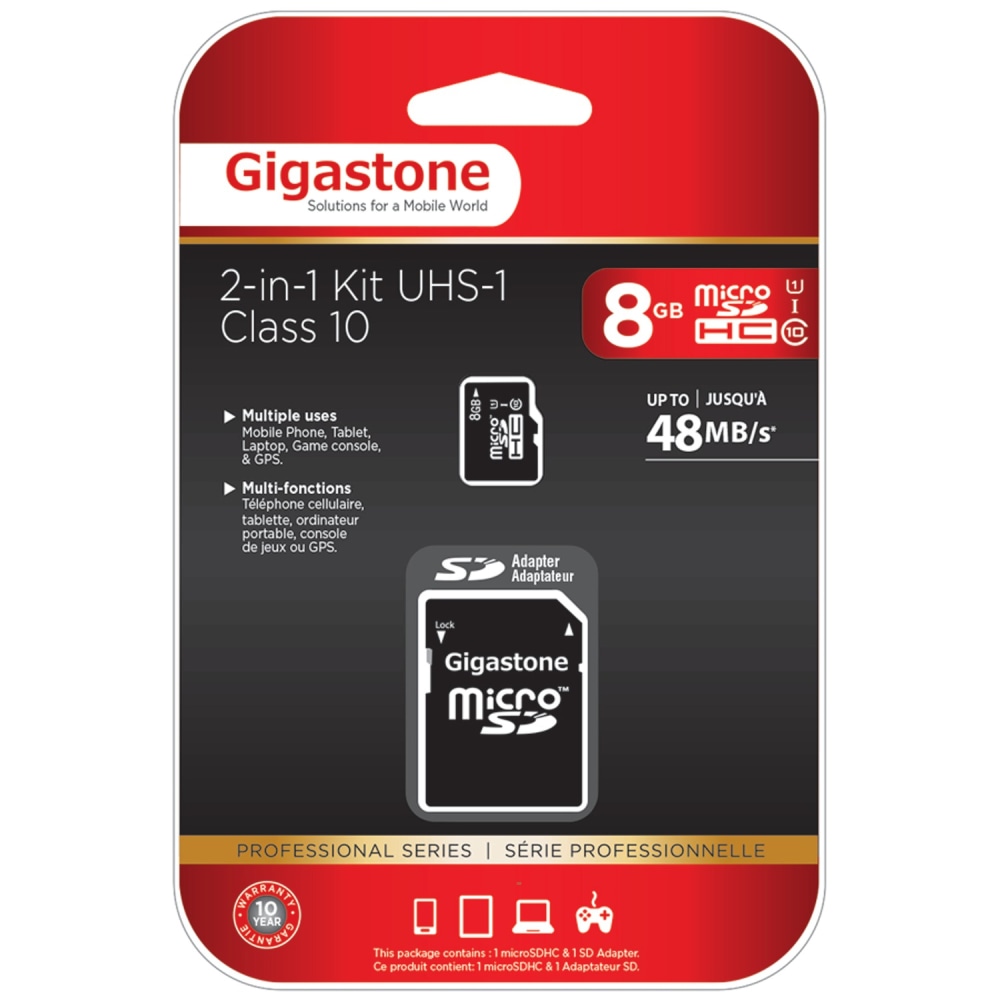 Gigastone® Class 10/UHS-1 microSDHC™ Card And SD™ Adapter,