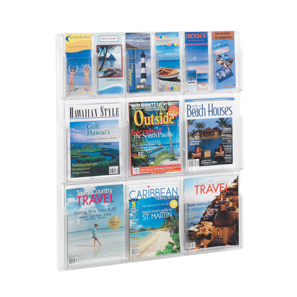 Clear Literature Rack, Combination, 6 Magazine Pockets, 6