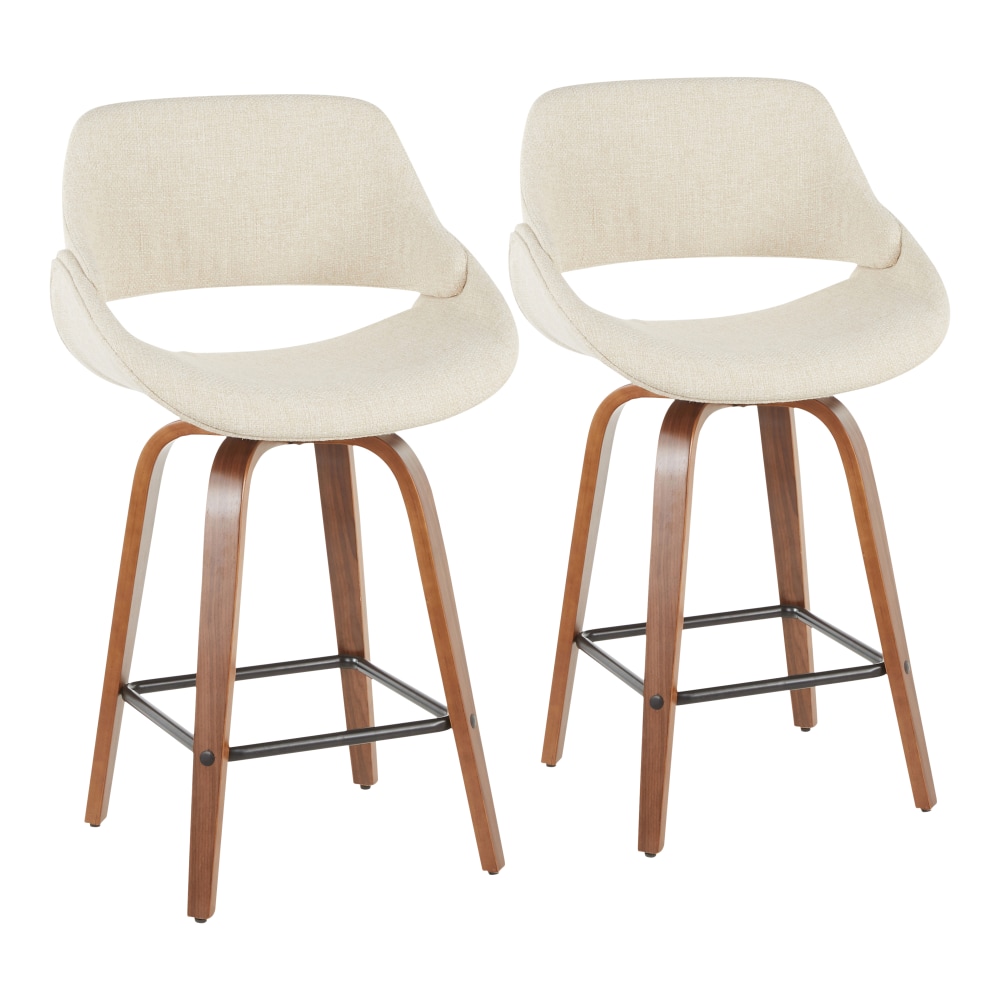 LumiSource Fabrico Counter Stools, Cream Seat/Walnut Frame/Black