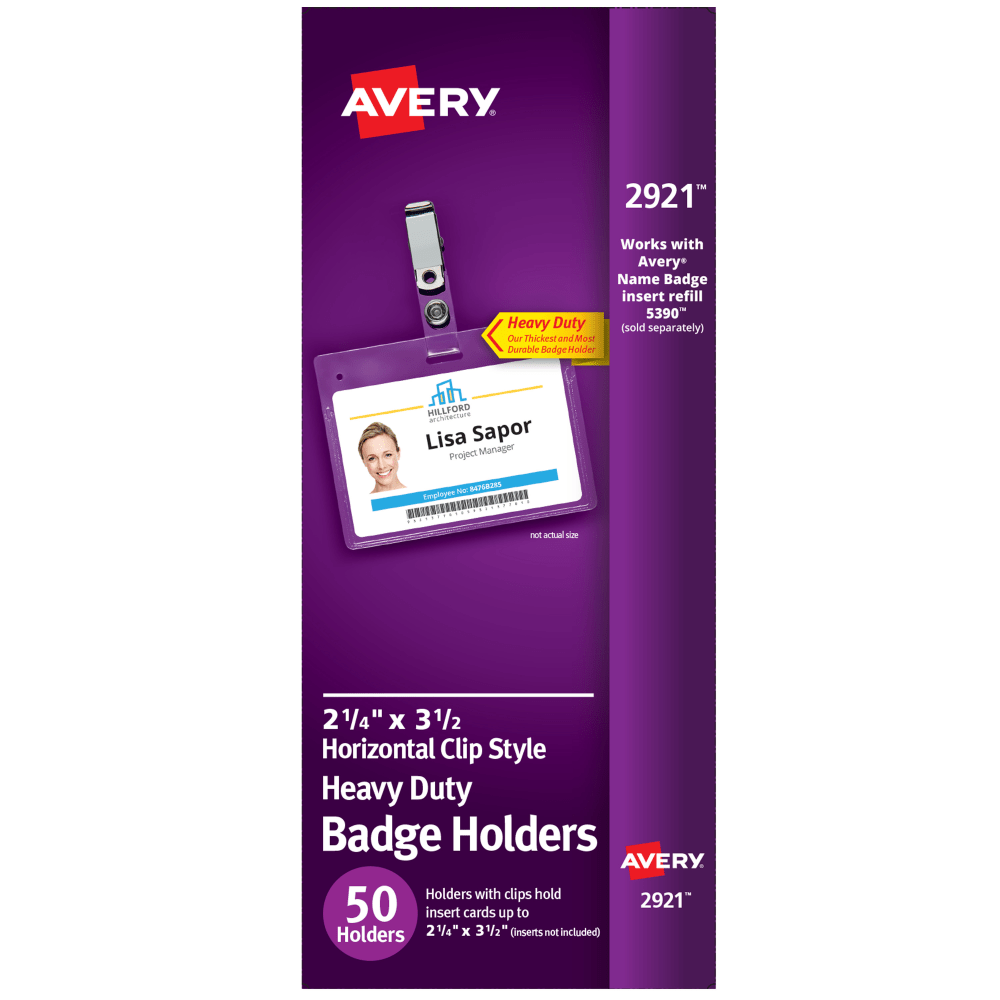 Avery® Secure Top Badge Holders, For 2 1/4"