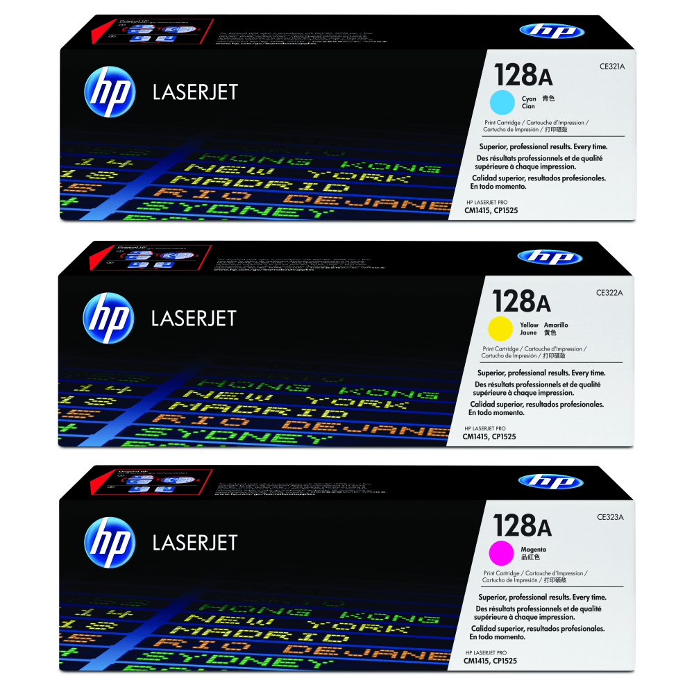 HP 128A Cyan, Magenta, Yellow Toner Cartridges Combo,