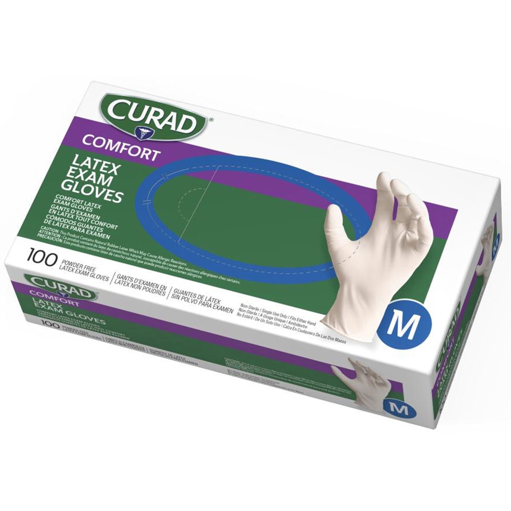 Curad® Powder-Free Latex Exam Gloves, Medium, Box Of