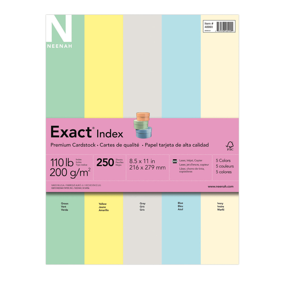 Exact® Index Card Stock, Assorted Colors, Letter (8.5"