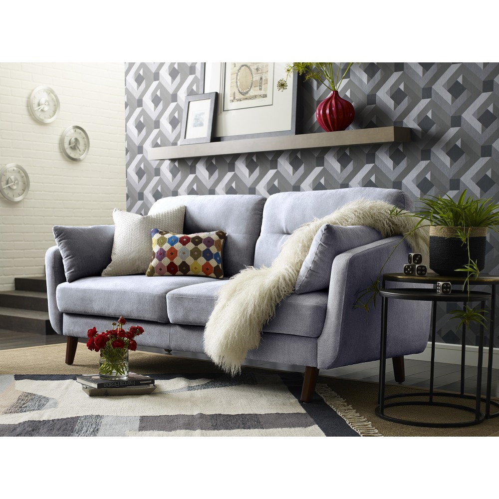 Elle Décor Chloe Mid-Century Modern Loveseat, Light Gray/Chestnut