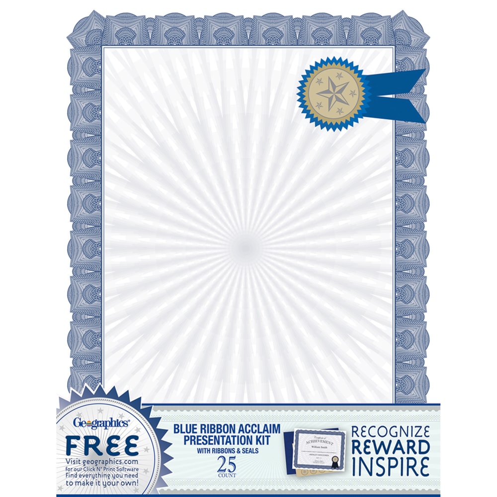 Geographics Certificates, 8-1/2" x 11", Blue Ribbon