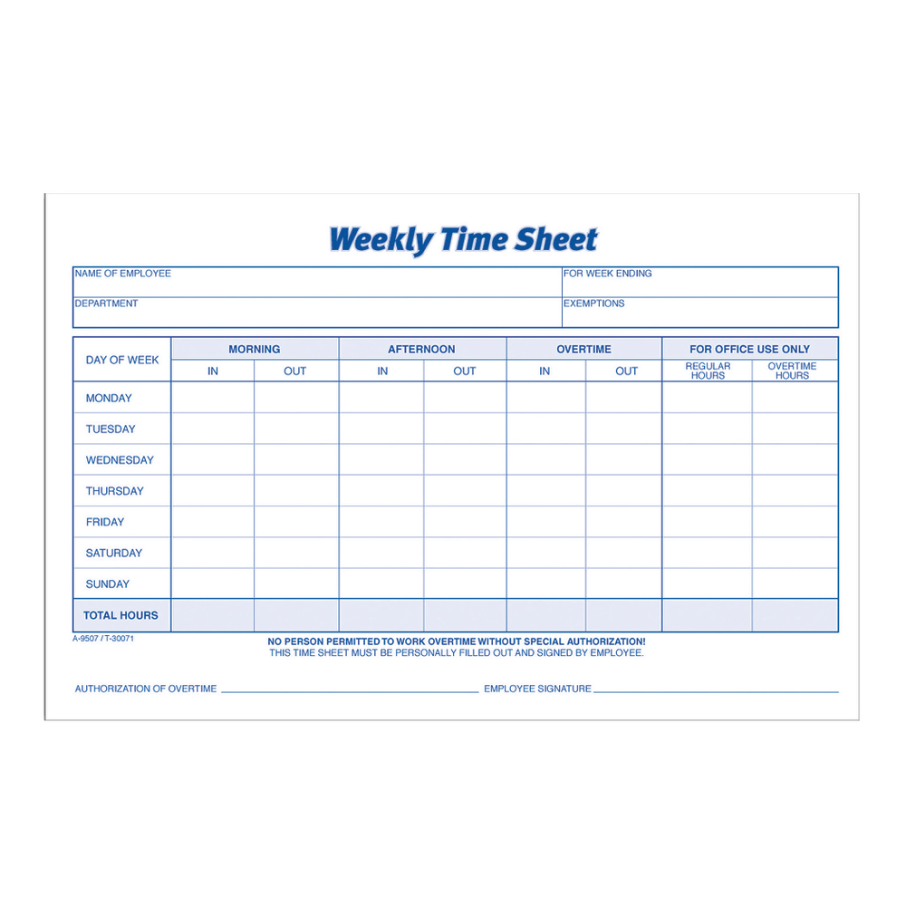Adams™ Weekly Time Sheets, 8 1/2" x 5