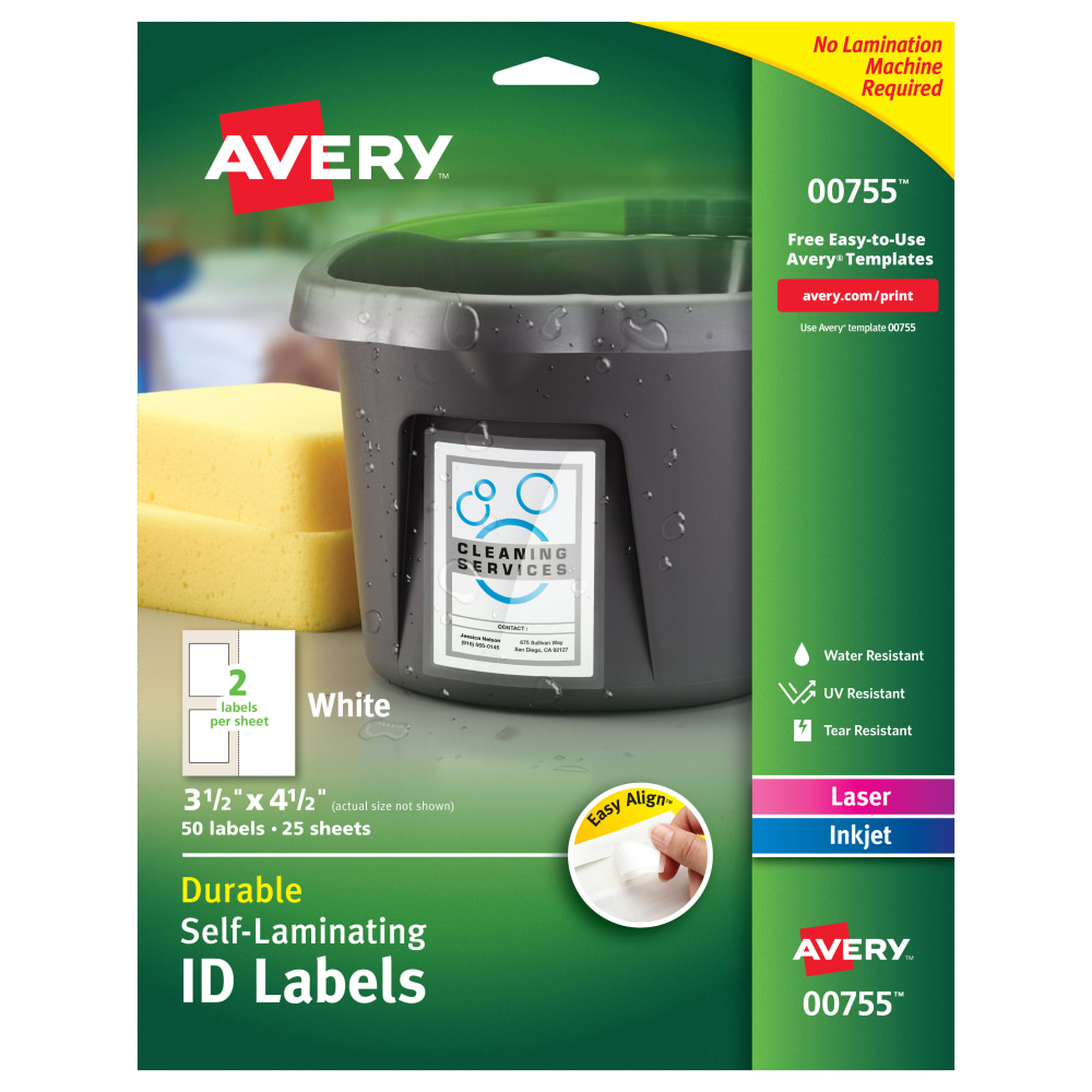 Avery® Easy Align® Self-Laminating ID Labels, 00755, Rectangle,