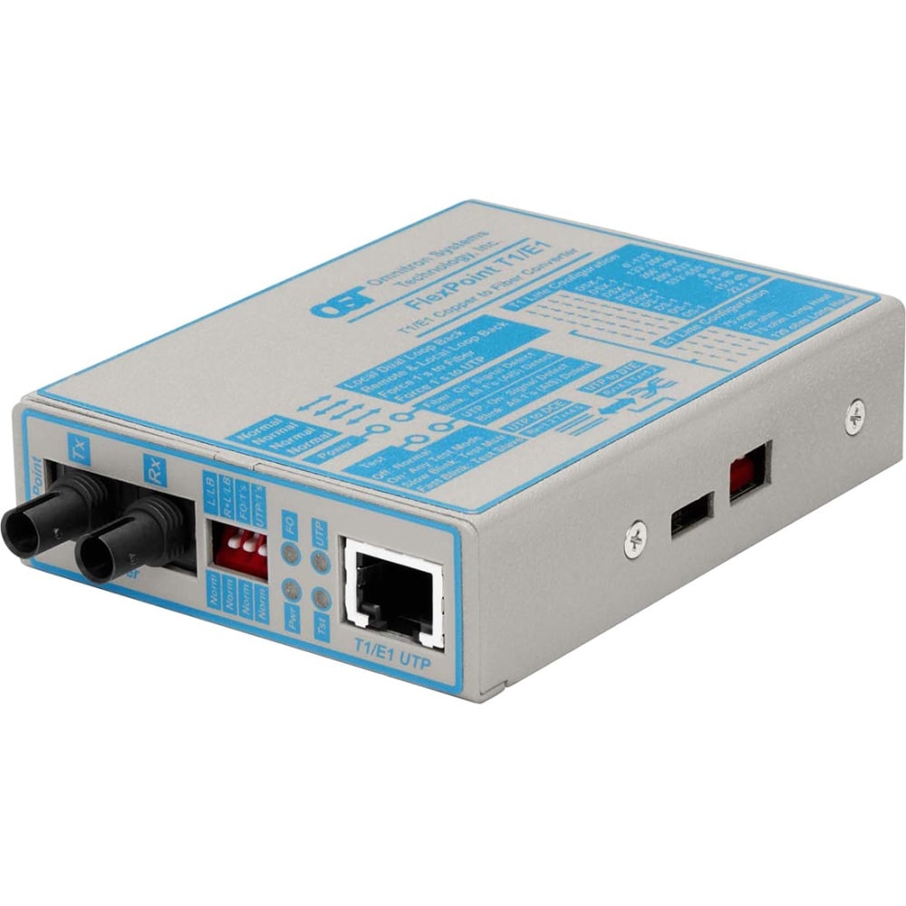 Omnitron FlexPoint T1/E1 Fiber Media Converter RJ48 ST