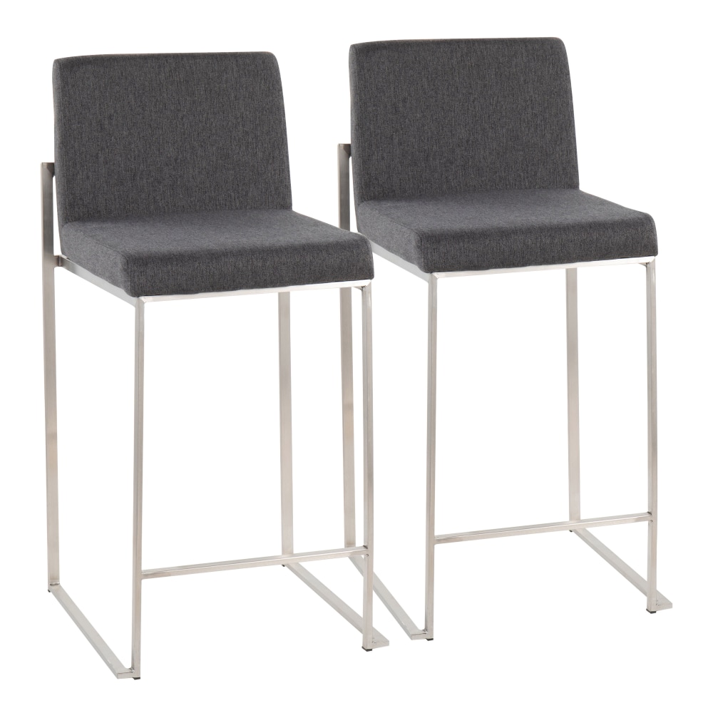 LumiSource Fuji Contemporary Counter Stools, Silver/Charcoal, Set