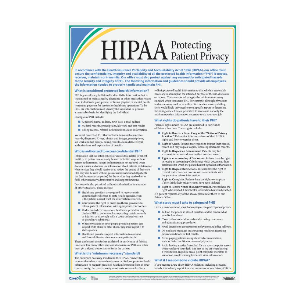 ComplyRight™ HIPAA Protecting Patient Privacy Poster, English