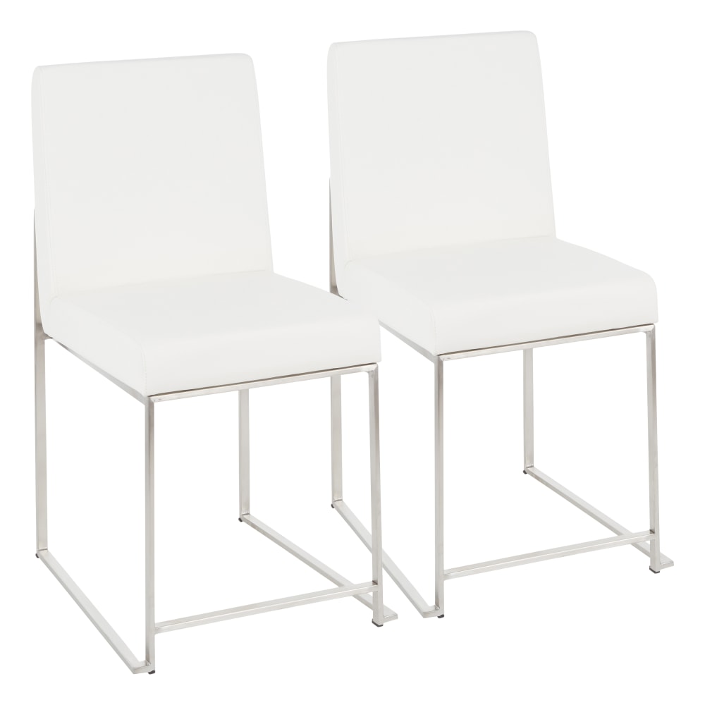 LumiSource High-Back Fuji Dining Chairs, Silver/White, Set Of