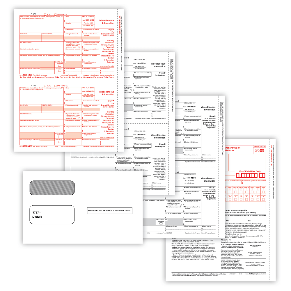 ComplyRight® 1099-MISC Tax Forms Set, 5-Part, 2-Up, Copies