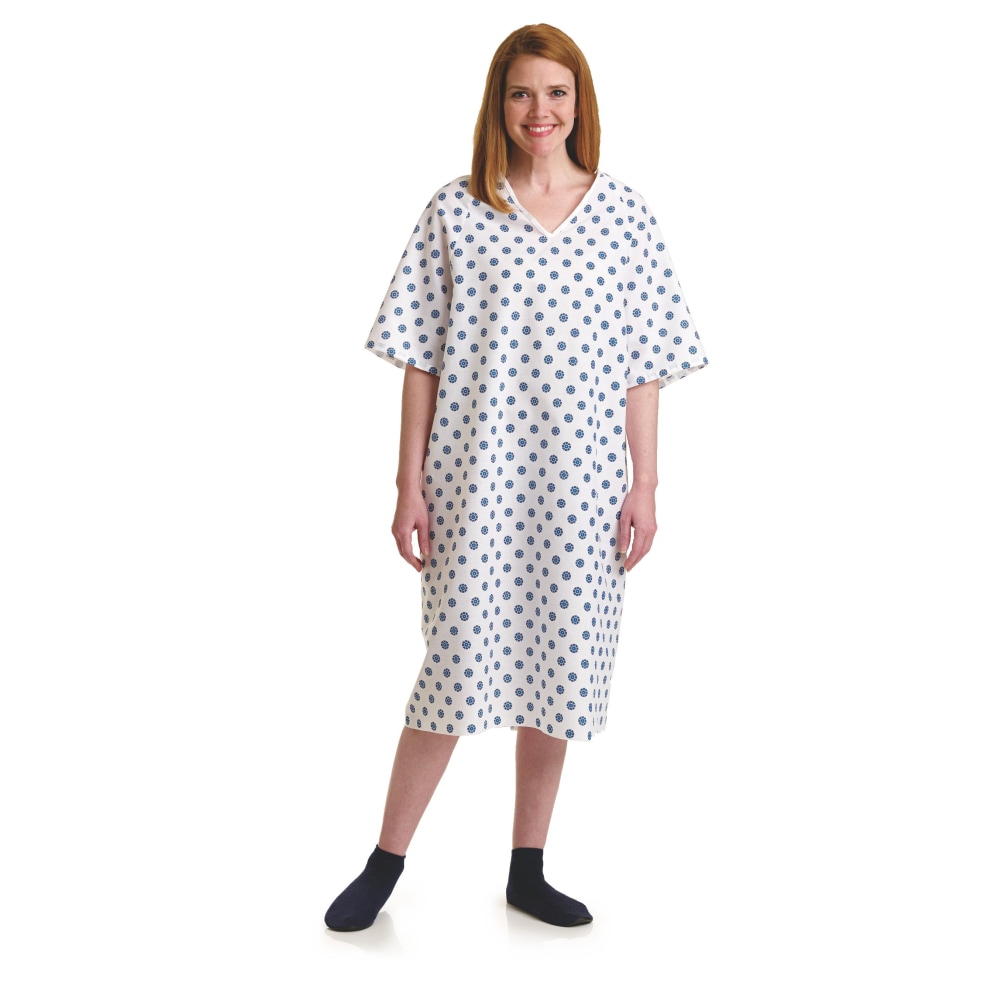Medline Overlap Back-Snap Patient Gowns, 59", Snowflake,