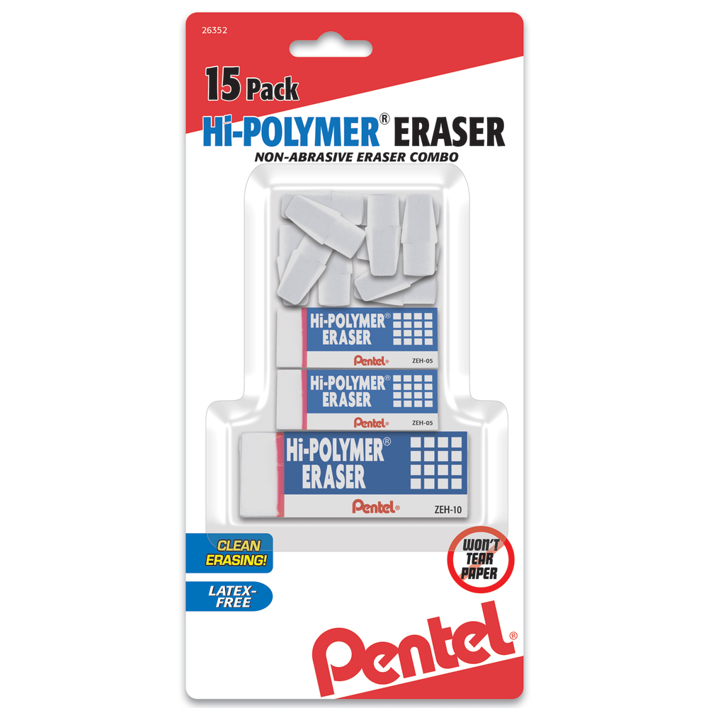 Pentel® Hi-Polymer® Eraser Combo Pack, White, Pack Of