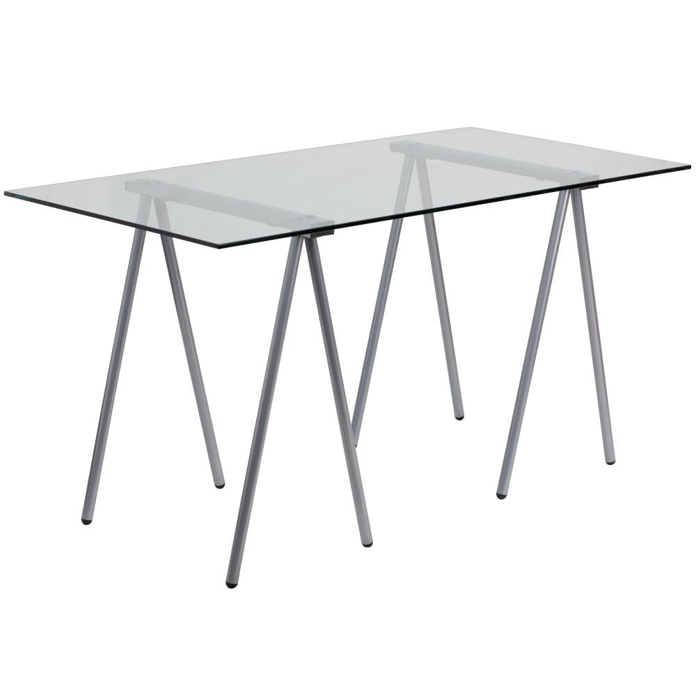Flash Furniture 55"W Glass Computer Desk, Clear/Silver