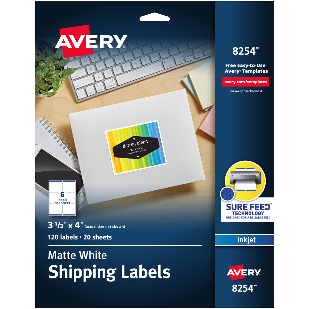 Avery® Shipping Labels With Sure Feed® Technology, 8254,