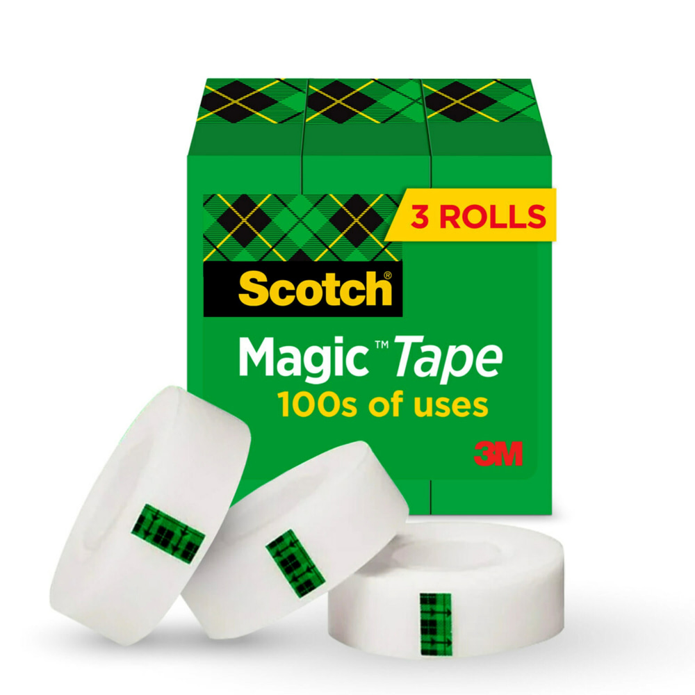Scotch® Magic™ Tape, Invisible, 3 Tape Rolls, 3/4