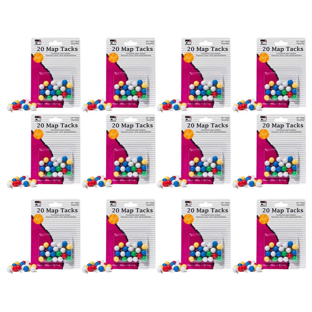 Charles Leonard Map Tacks, 1/4" x 3/8", Assorted