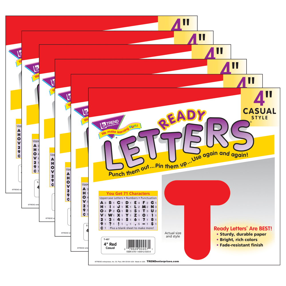 TREND Ready Letters®, 4", Casual Uppercase, Red, Set