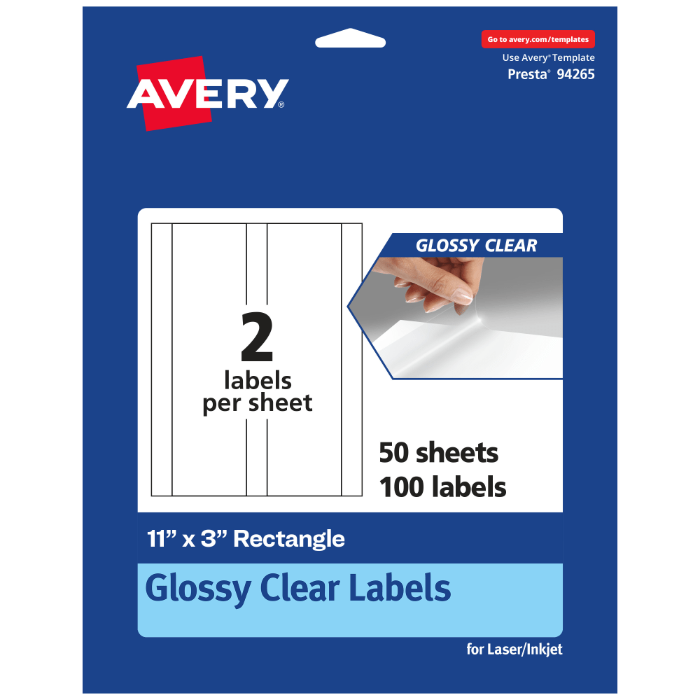 Avery® Glossy Permanent Labels, 94265-CGF50, Rectangle, 11"