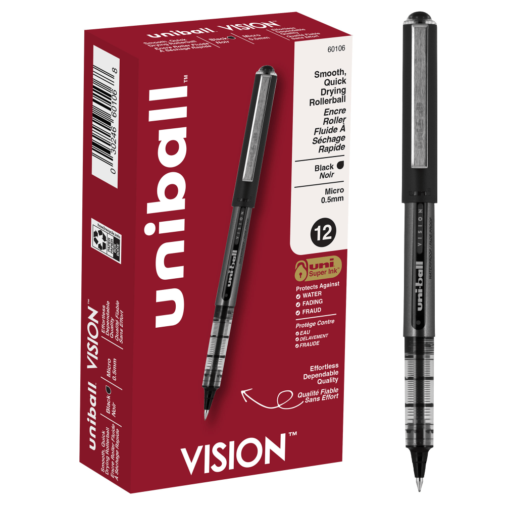 uni-ball® Vision™ Rollerball Pens, Micro Point, 0.5 mm,
