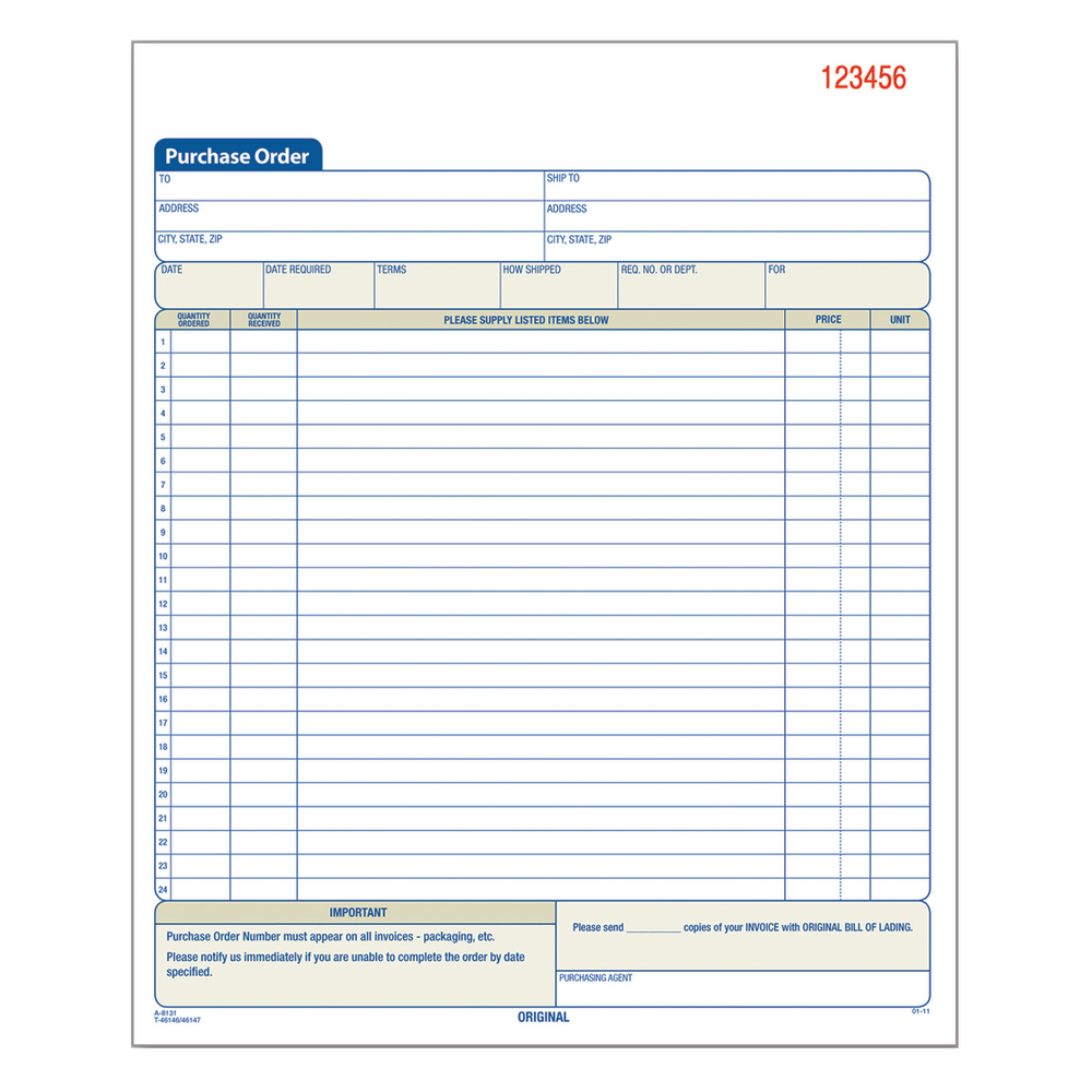 Adams® Carbonless Purchase Order Book, 8 3/8" x